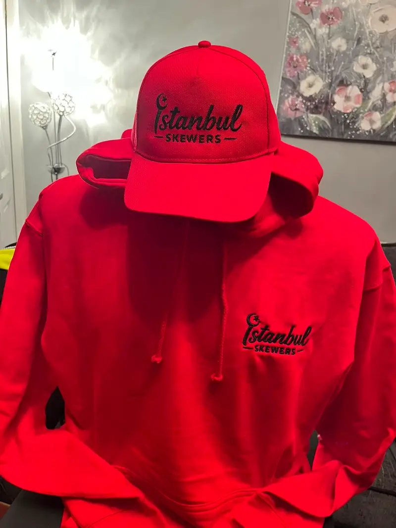 Red Istanbul Skewers cap and hoodie set
