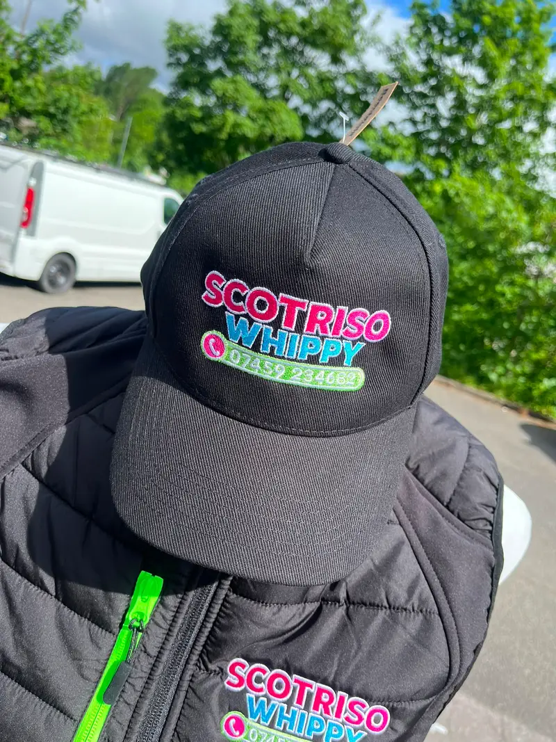 Scotriso Whippy embroidered cap on a matching branded gilet